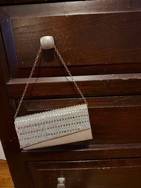 Crystal-Embellished Evening Clutch in Champagne